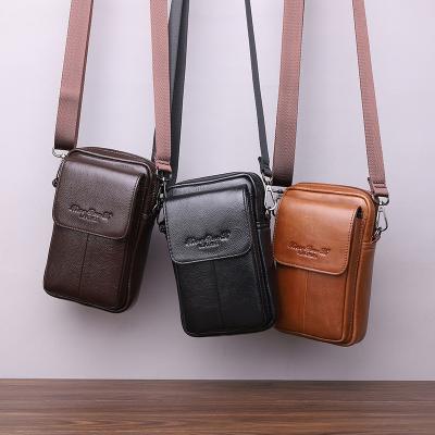 China Wholesale custom vintage logo order foreign trade cowhide leather cross - body bag cell phone bag waist bag for sale