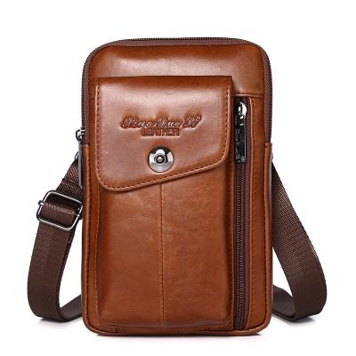 China Wholesale custom vintage logo order foreign trade cowhide leather cross - body bag cell phone bag waist bag for sale