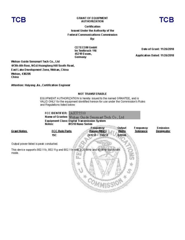 FCC - Wuhan Guide Sensmart Tech Co., Ltd.