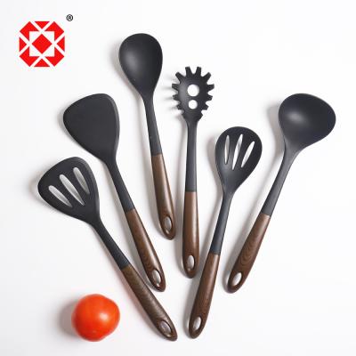 China Sustainable 6PCS Nylon Kitchen Utensils With Wood Printing Handle for sale