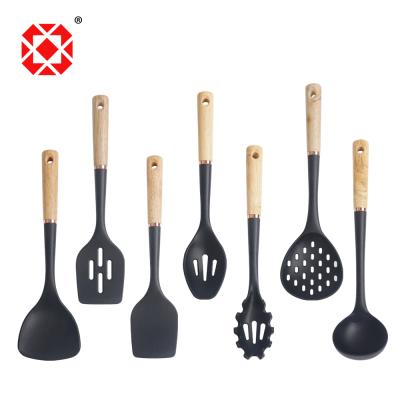 China Sustainable 7PCS Nylon Kitchen Utensils With Wooden Handle for sale