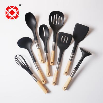 China Sustainable Hot Sale 8PCS Kitchen Nylon Utensils With Wooden Handle for sale