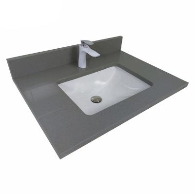 China Modern Pure Gray Unique Prefab Quartz Vanity Top With Sink for sale