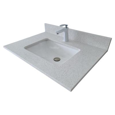 China Modern Artificial Stone Quartz Stone White Bathroom Vanity Top With Square Sink for sale