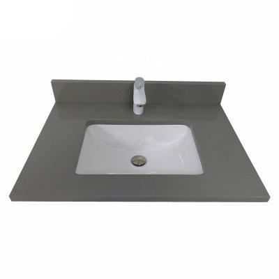 China New Modern Style Hotel Gray Artificial Quartz Bathroom Vanity Top With Sink for sale