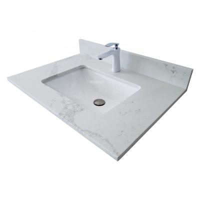 China Modern White Quartz Stone Prefab Bathroom Vanity Top for sale