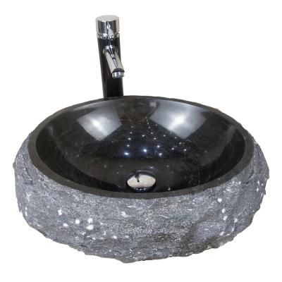 China Modern Handcrafted Black Granite Stone Vessel Sink for sale