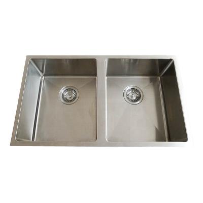 China Without Kitchen Faucet 3318 SRS Rectangular Stone Carton Box Stainless Handmade Double Undermount Bowl 370*420mm White Brushed for sale