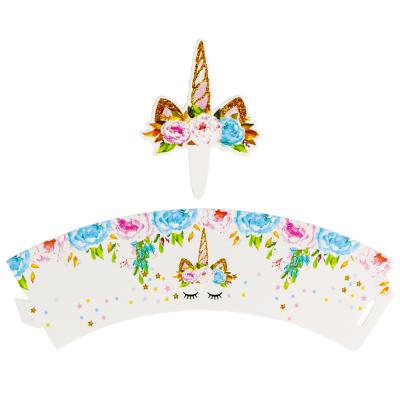 China Happy Birthday Party Decorations Party Supplies Happy Birthday Party Cake Surrounding Edge and Colorful Unicorn Cake Topper Flowers for sale