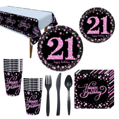 China Paper 21st Birthday Decorations Party Supplies Plastic Knife Sets Spoons Forks Paper Plates Napkins Cups Birthday Party Decorations for sale