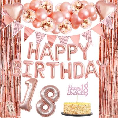 China Pafu Birthday Party Rose Gold 18th Birthday Party Decoration Flag 18 Birthday Cake Aluminum Balloon Curtain Pink Gold Birthday Decoration 18th for sale