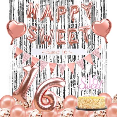 China Happy 16th Birthday Pafu Sweet Birthday Party Foil Balloon Birthday Decorations 16 Years Birthday Sweet Sixteen Supplies Decoration For Gir for sale