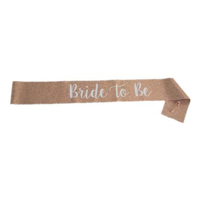 China Bridal Shower / Bridal Engagement Party Decoration Shower Sash Gift Bachelor Party Bridal Sash Rose Gold Glitter Bride To Be Sash With Pin for sale