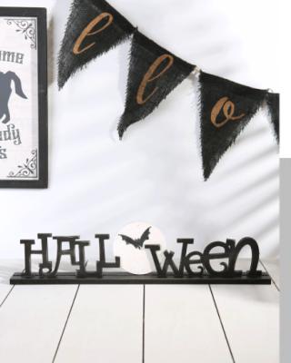 China Halloween Decoration Pafu Halloween Wood Crafts Custom Ornaments and Wooden English Letters Desktop Home Decoration for sale