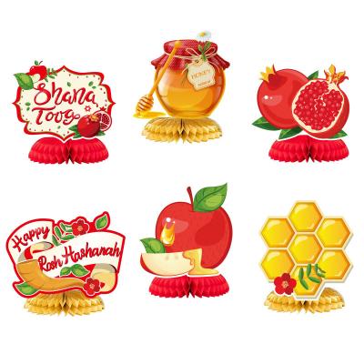 China 6pcs Rosh Hashana Paper Pomegranates Paper Apples Honey Party Theme Foldable Honeycomb Paper Ornament for sale