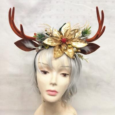 China 2020 Headband Reindeer Headband Deer Ear Headband Deer Anlter Headpieces Flower Decoration Christmas Accessory New Arrival Christmas Party Fancy Dress Costume for sale