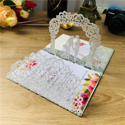 China Hot Selling Paper Custom Wedding Party Supplies DIY Laser Cut 3D Wedding Invitation Birthday Paper Wedding Cards for sale