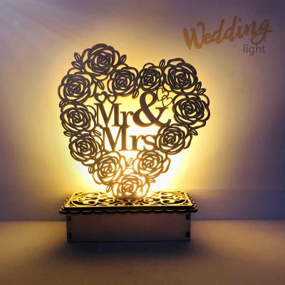 China Festival Decoration Wooden Craft Custom Wedding DIY Wooden Laser Crafts LED Light Wood Crafts Home Decor Desk Ornaments for sale