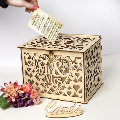 China Hot Sale Wood Craft Wooden Wedding Party Decoration Wedding Gift Voucher Box Supplies Decoration For Reception for sale