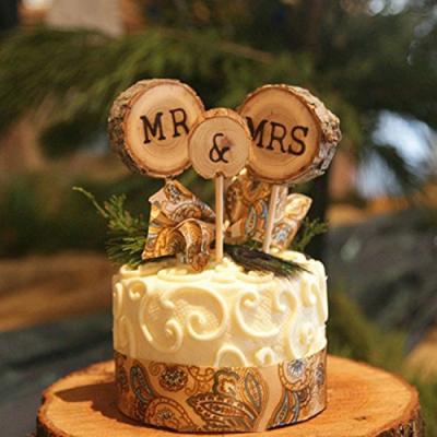 China Easter Decoration Pafu Party Supplies European and American Wooden Insert Brand Wedding MR&MRS Cake Insert Creative Home Decoration for sale