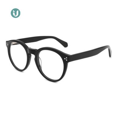 China Low MOQ IU-21012 Small Round Prescription Eyeglasses Frames Acetate Eyewear With Rivet Decoration for sale