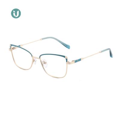 China For Wholesale Custom Reading Glass Spring Hinge 2022 IU-21021 Vintage Eyeglasses Eyewear Glass Metal Optical Frames For Women for sale