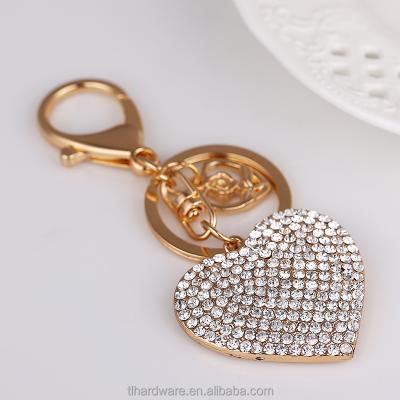 China Rhinestone Promotional Creative Heart Gifts Charm Women Handbag Keychain CZ Diamond Keychain Crystal Lover Key Holder Bag Accessory Main Valentine Gift for sale