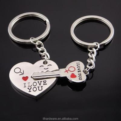 China Promotional Gifts Factory Wholesale Heart Keychains Metal Couple I LOVE YOU Heart Key Ring Key Chain for sale