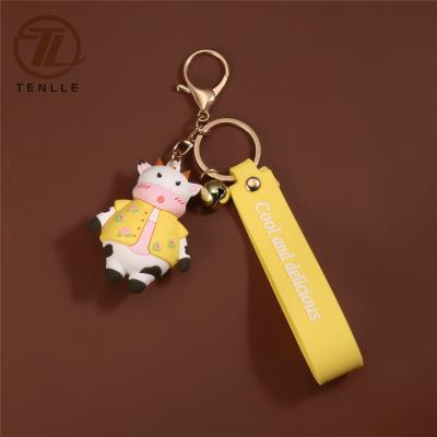 China Cheap Custom Cute Cow 3D Cartoon PVC Key Chain Soft Key Chain Souvenir Gifts Promotion for sale