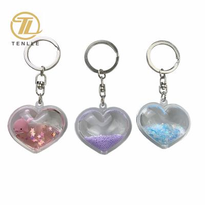 China Wholesale Customizable Elegant Heart Key Chain Acrylic Liquid Filled Souvenir Gifts Promotion Inside The Key Chain Acrylic Heart Love Keychains for sale