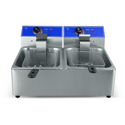 China 2 Tank Restaurant Stainless Steel Deep Fryers 2-Tank 2-Basket Commerical Electric Fryer Canton Factory for sale