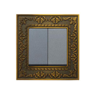 China Metal Lace 2Gang 1way Swicth UK Standard 21 EU Antique Bronze Rocker Light Switch for sale