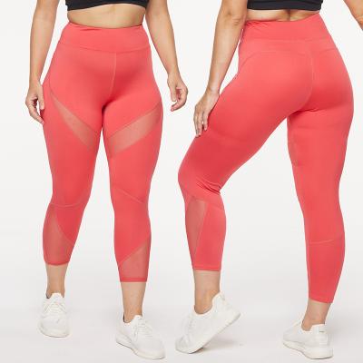 China Breathable In Running Capri Yoga Pants Women Mesh 4 Way Stretch Yoga Gaiters Waist Pink Fitness Capri Pants High for sale