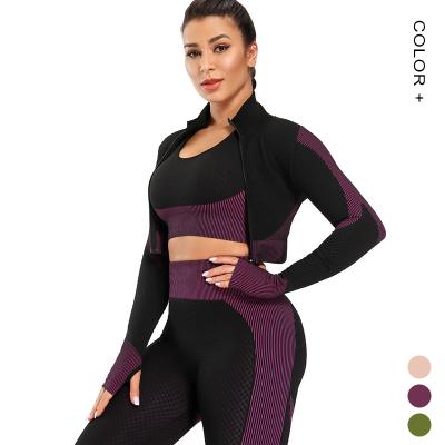 China Breathable Female Sport Wear Sets Workout Jogger Fitness Sportwear Set 3 Pieces Gym Clothing Sets Women for sale