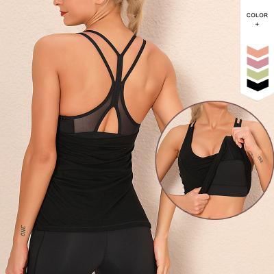 China Activewear Women's Breathable Tank Top Yoga Tank With Built In Bra Running Sports Flowy Tank Tops for sale