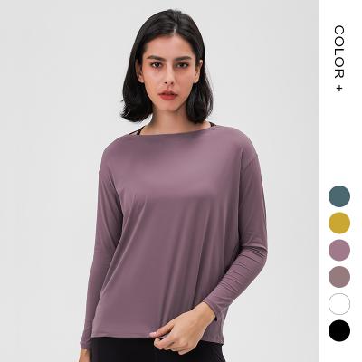 China Breathable DRI Performance Long Sleeve Tee Boat Neck Pullover Plain Cool Women's Basic T-Shirts for sale