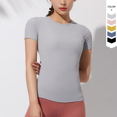 China New Design Breathable T Shirts Women Ribbed Compression Tops Women Workout Shorts Girdles Top T Shirts Gym Sports for sale