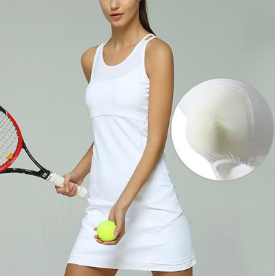 China SKIRTS Exercise Activewear Dress Ladies Sport Dress White Back Runner Fashion One Piece Tennis Dresses With Ball Pocket for sale