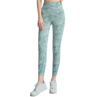 China New European and American style breathable dyeing tying printed camouflage yoga pants high waist without line hip embarrassment pants for sale