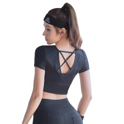 China 2021 New Yoga Women's Sports Short Sleeve T-shirts Tights Gym Yoga Clothes Breathable High Elastic Thin Tops for sale