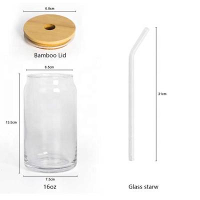 China Wholesale 12oz 16oz High Borosilicate Clear Frosted Sublimation Mason Jar Beer Can Glass Tumbler With Lid And Bamboo Straw for sale