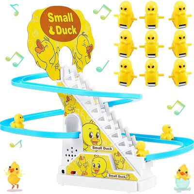 China Plastic Cement Funny Baby Toys Electric Duck Track Slide Toys Boys Girls Ducks Climb Stairs Toy Baby LED Lights Music Roller Coaster for Kids for sale