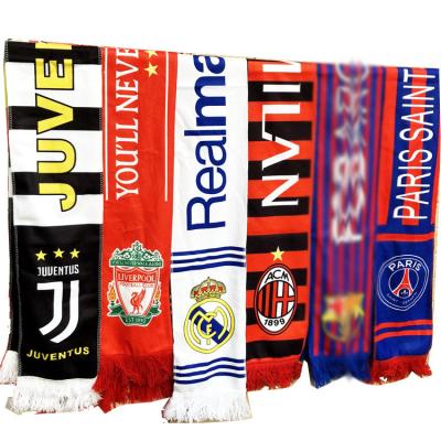 China Custom Made 100% Polyester Embroidery Breathable Shoe Logo Scarves L&J Logo Football Scarf Knitted Scarves For 2022 World Cup for sale