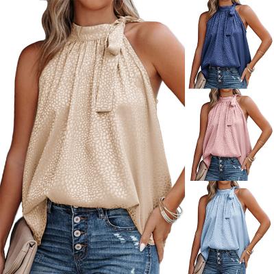 China 2022 new summer boho bow neck sleeveless tops regular print chiffon plus size women's blouses and shirts for sale