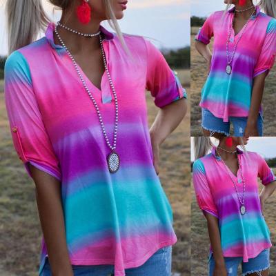 China European Amazon eBay and American popular regular tie-dyed women printed casual short sleeve polo shirt for sale