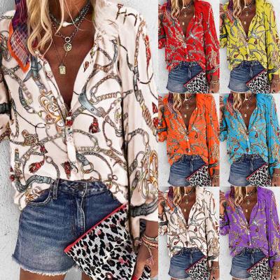 China Wish Viable European And American Amazon Fashion Printed Long Sleeve Single Breasted Casual Shirt For Women for sale