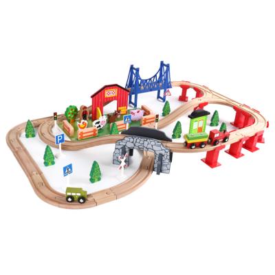 China Educational DIY Practice Slot Train Railway Toys Kids Wooden DIY Track Train Set Toys For Children for sale