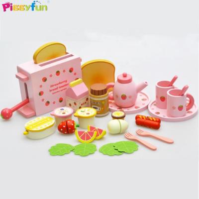 China Pretend Play Toy Set Hot Sale Pretend Bread Maker Kids Play Wooden Toaster Breakfast Toy For Baby AT11134 for sale