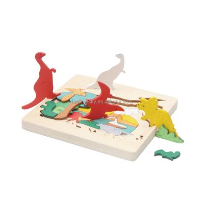 China Cartoon Toy Educational DIY Wooden Toy Animals Dinosaur Puzzle Set For Children for sale