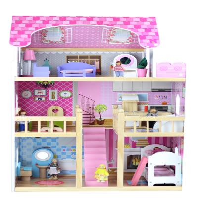 China Funny DIY Wooden Indoor Children Pretend Furniture Wooden Children Play Dollhouse for sale